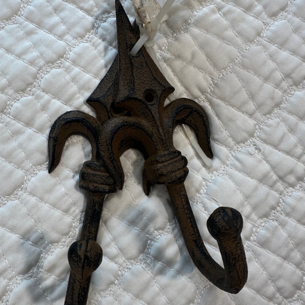 Fleur de Lis Rustic Brown Wall Hook Brand New with tags.  2 pieces iron